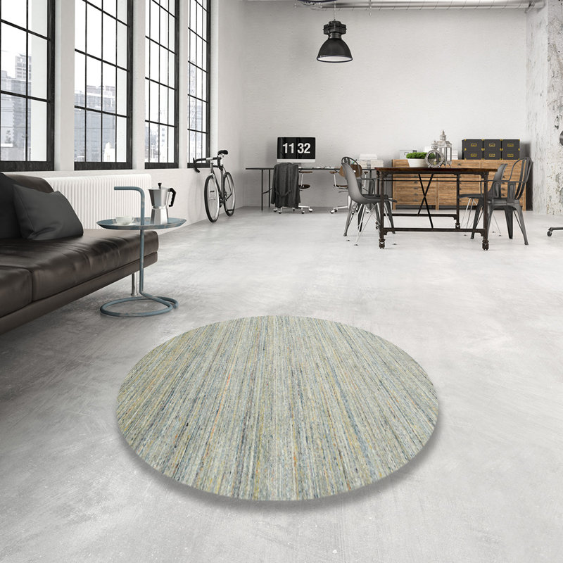 Tapis contemporain gris, Rond 8 pi