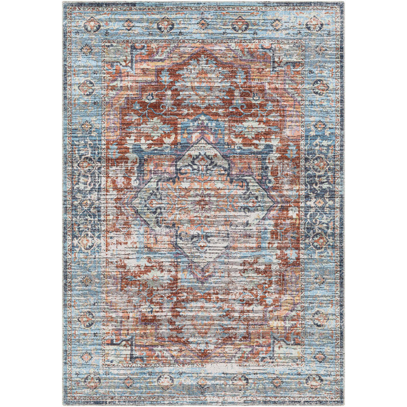 Bennett  Blue Machine Washable Area Rug, Rectangle 9'10" x 13', Polyester