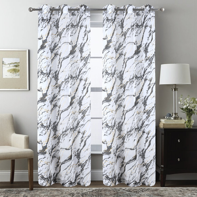 Paire de rideaux semi-transparents en marbre Marble, Noir