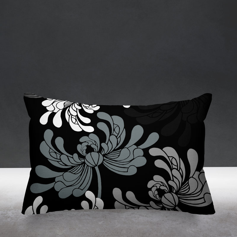 Coussin décoratif intérieur / extérieur Marilyn, 14 po x 20 po, Noir, Rectangle