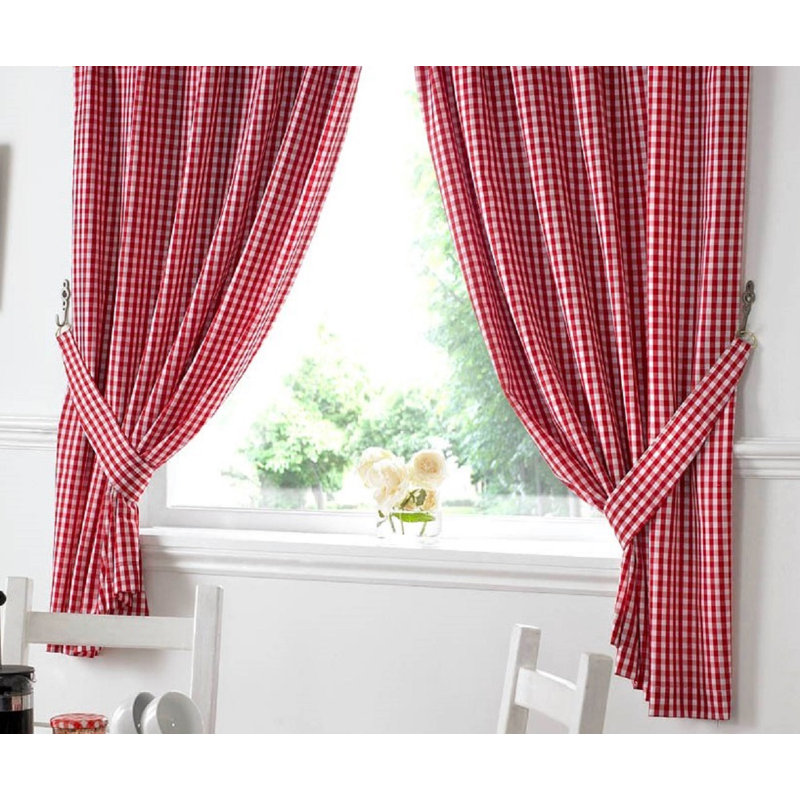 Rosas Classic Gingham Kitchen Curtains, Red, 117cm W x 122cm L