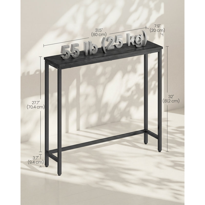 Console Table, Narrow Industrial Hallway Table with Steel Frame for Entryway, 80 x 20 x 81.2 cm, Black