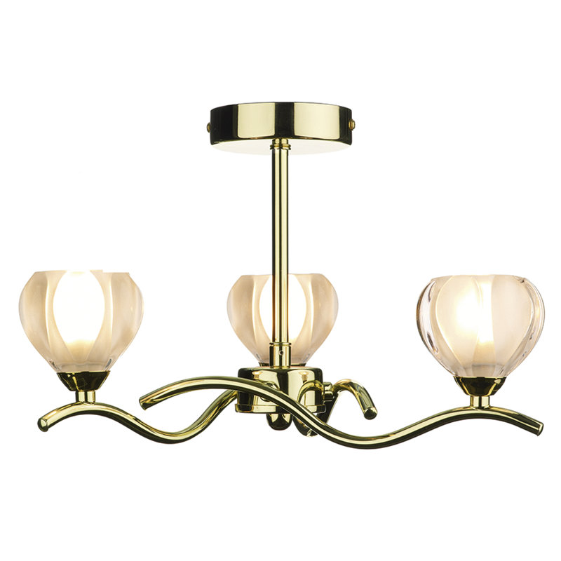 Choquette Glass Semi Flush Mount, Polished Brass