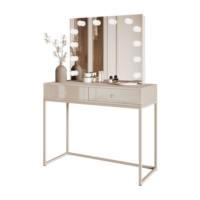 Dressing Table with Mirror, Cashmire/ Cashmire Gloss/ Cristal/ Cashmire