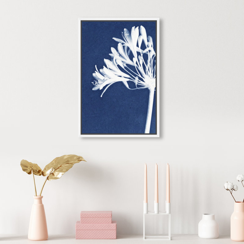 Cyan Bloom Print by Oliver Gal, 11"H x 16"W, White Floater Frame