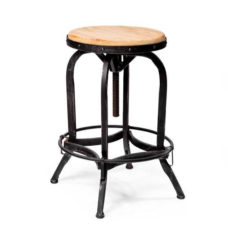 Swivel Adjustable Height Counter Stool with Metal Frame, Natural Antique/Gray