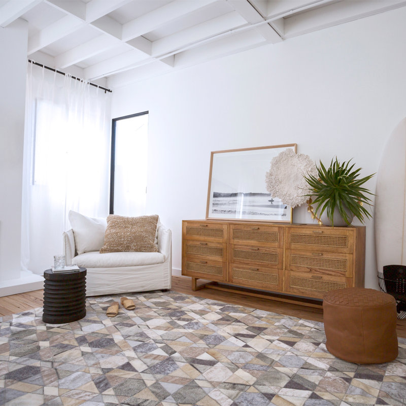 Cowhide Geometric Area Rug, Rectangle 2' x 3'