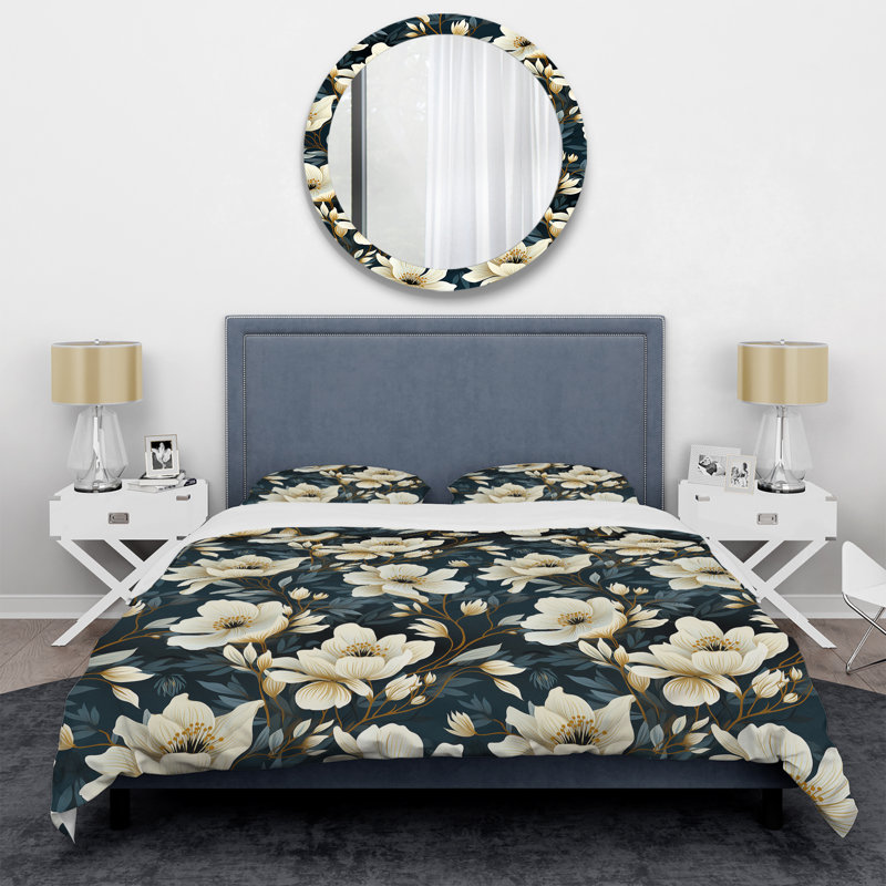 Minimalist Beauty Floral Pattern In Ivory III - Ensemble de housse de couette à motif floral