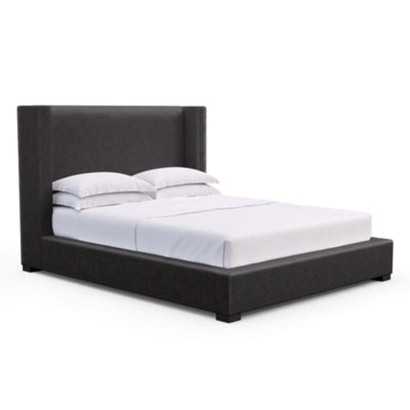 Roxborough Upholstered Wingback Bed, California King, Distressed Leather Black Jack, Weathered