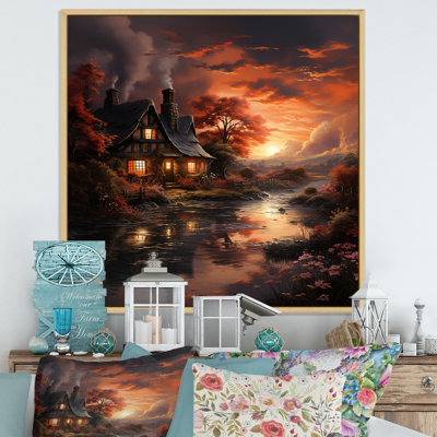 Cottage Sunset Sanctuary 3 - paysage, art mural sur toile