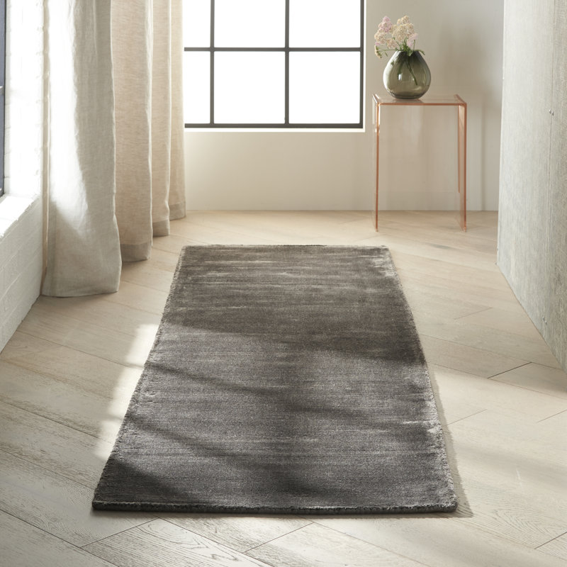 Lunar Solid Colour Viscose Hand Woven Area Rug, Runner 69 x 226cm