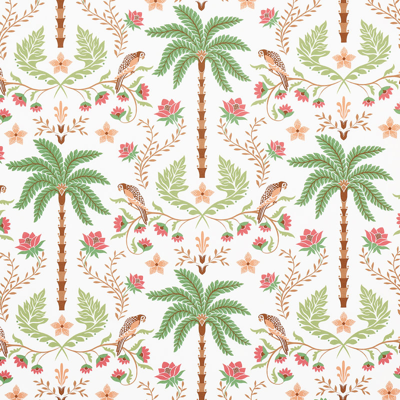 Tissu palmier Isola Island, Corail / vert