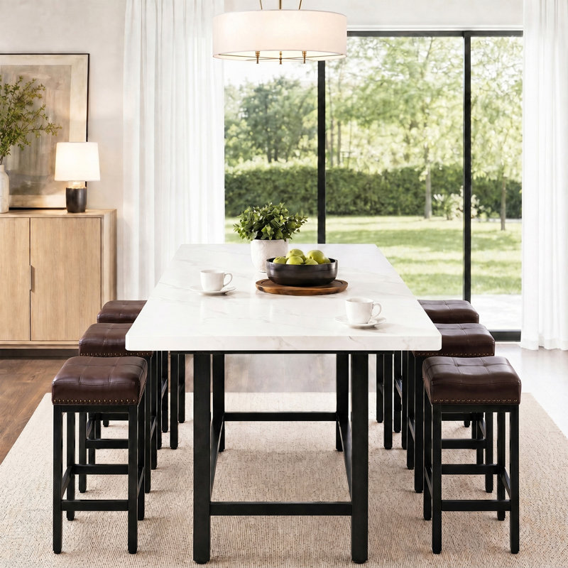 Michille Saddle Upholstered 24.21" Counter Stool, Brown/Black, 6