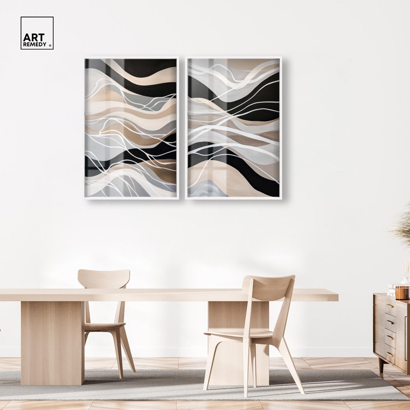 Noir Bld Series Shadowbox Print Modern Wall Art Set by Art Remedy, Black Frame, 10 x 15, 46" H x 31" W, White Frame