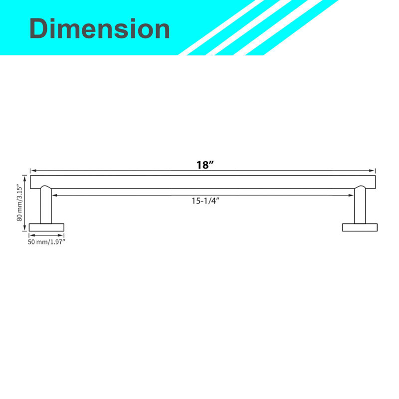 Barre à serviettes TB01-12 ", Nickel brossé, H 3,15 po x l 18 po x P 3,15 po