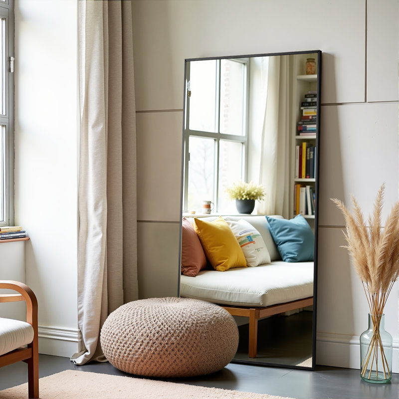 Metal Rectangle Mirror, 180.3cm x 86.4cm, Black