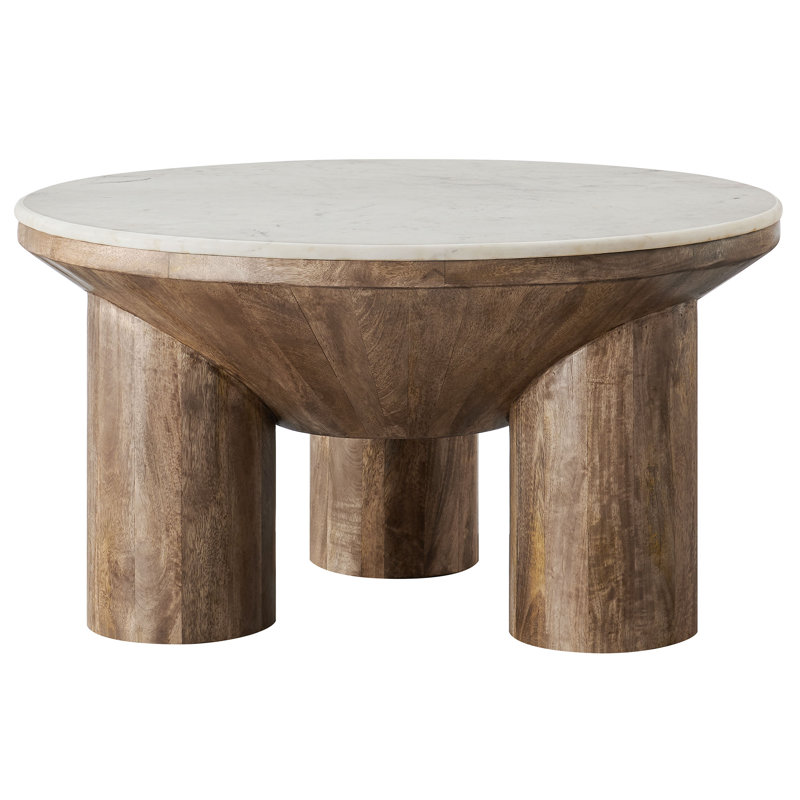 Ellison 33" Round Wood Coffee Table With Marble Top In Walnut