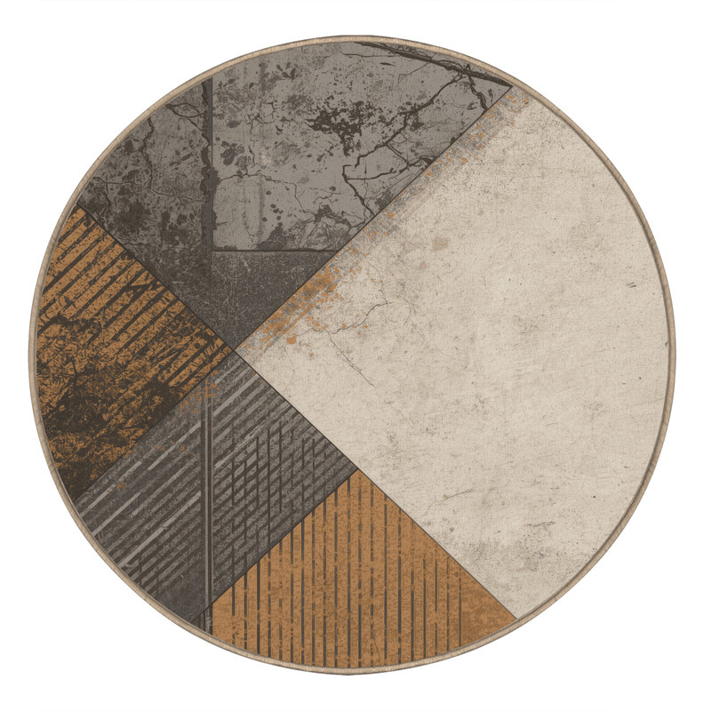 Tapis beige industriel lavable à la machine Bemott, Rond 7 pi