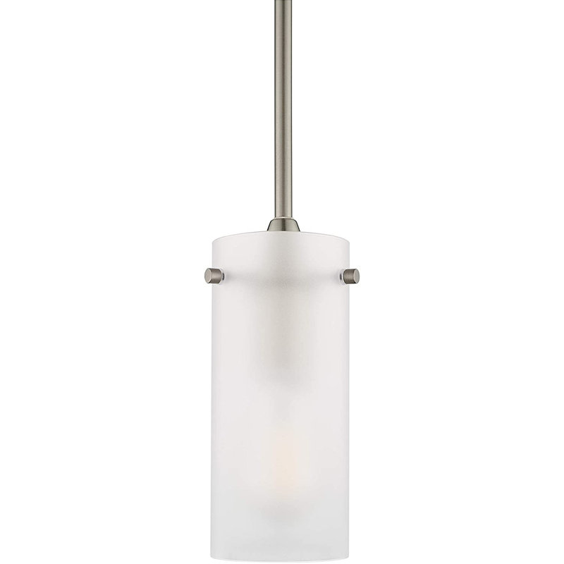 Luminaire suspendu cylindrique à 1 lumière Angelina, Brushed Nickel, Frosted, Small Shade