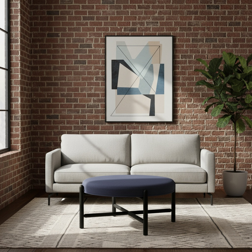 Vane 36" Round Ottoman, Navy, Black