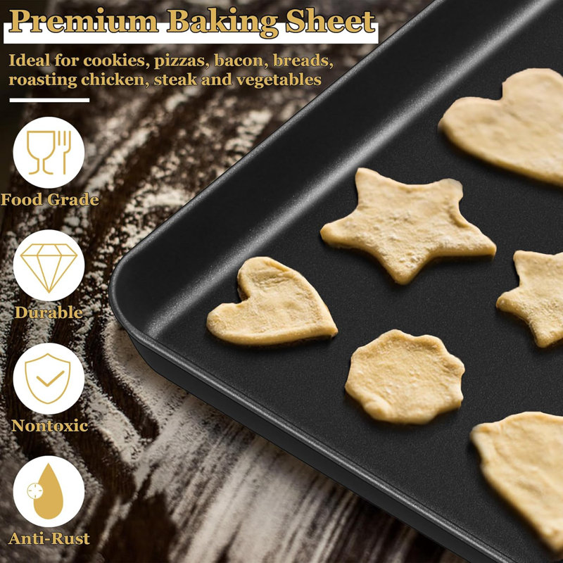 Plaque à pâtisserie antiadhésive 16 po x 12 po - Plaque à biscuits robuste en acier au carbone pour une cuisson et un rôtissage uniformes