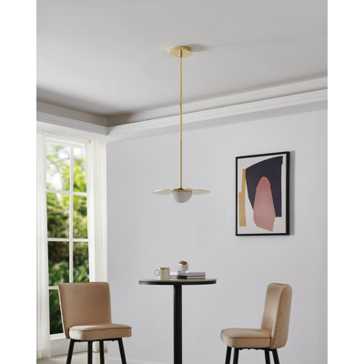 Solstice 16-inch Polished Brass 5CCT LED Convertible Pendant with Opal Ribbed Glass Shade