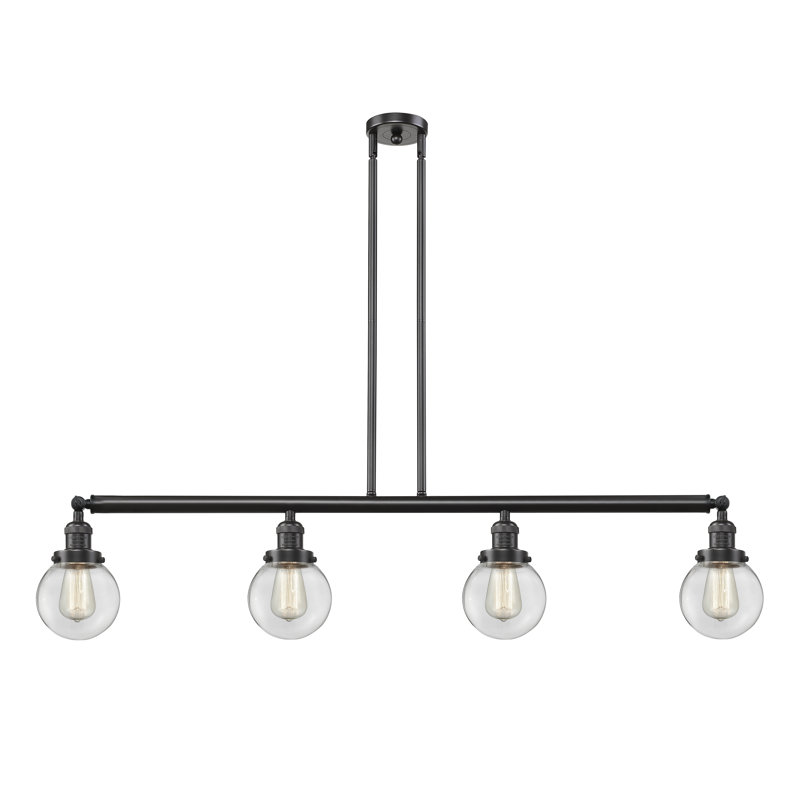 Luminaire suspendu linéaire à 4 lumières pour îlot de cuisine West Bridgewater, Transparent, Nickel poli