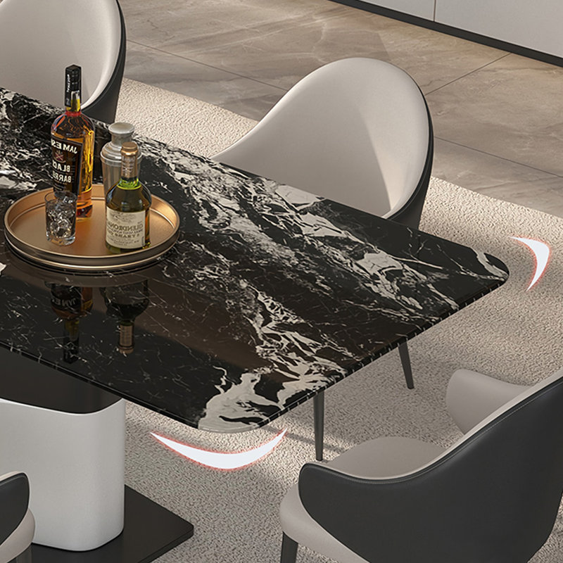 Black Microlite Rectangular Dining Table Sets, 29.5"H x 63"L x 35.4"W