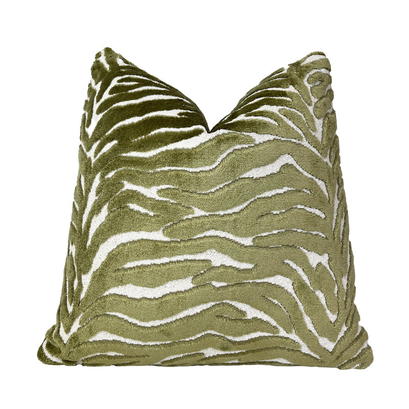 Housse de coussin en velours zébré, Olive, H 22 po x l 22 po
