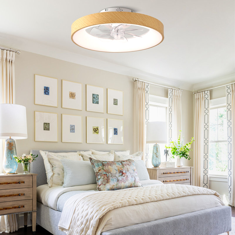 20'' Low Profile Ceiling Fans with Lights and Remote Modern Flush Mount Wood Ceiling Fan for Bedroom
