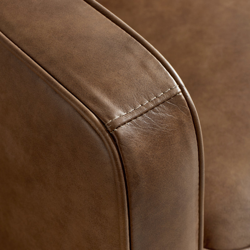 Leyla Genuine Leather Square Arm Sofa, Brown Fur Genuine Leather