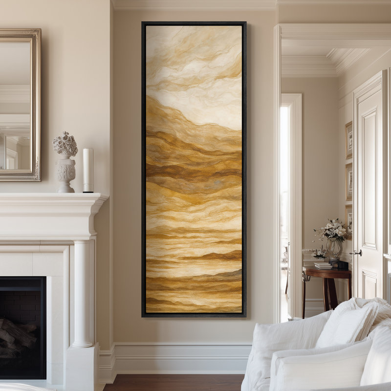 Grande toile murale encadrée - Reproduction de paysage abstrait de montagne en couches jaunes - 60 po x 20 po, Noir