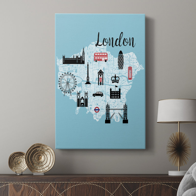 City Graphic Map  London -Custom Wrapped Gallery Cavas, 18" H x 12" W