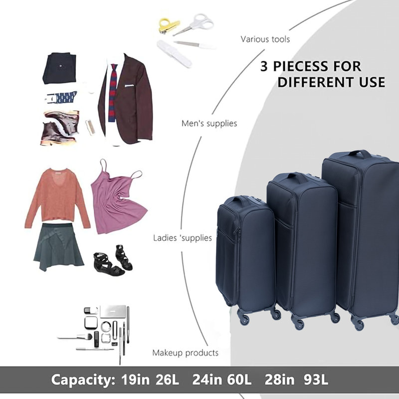 (20 + 24) Ensemble de valises deux pièces Mallette de transport Oxford sans verrou de mot de passe roue universelle GRIS