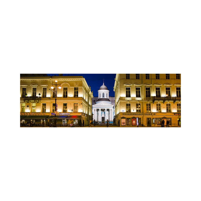 Buildings In A City Lit Up At Night, Nevskiy Prospekt, St. Petersburg, Russia - Wrapped Canvas Panoramic Print