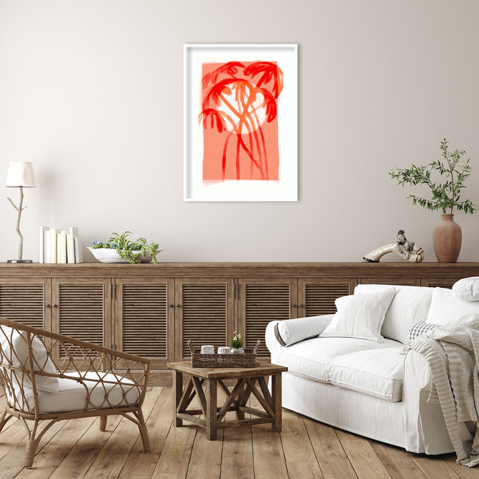 Galya "Palms at Sunset" Print by Treechild, 41" H x 30" W, White