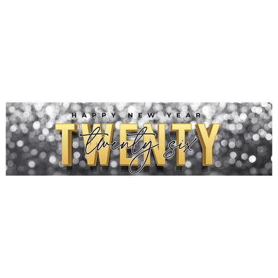 Happy New Year Banner 20xx, Silver Confetti Design, Hanging Banner Sign With Glue Dots