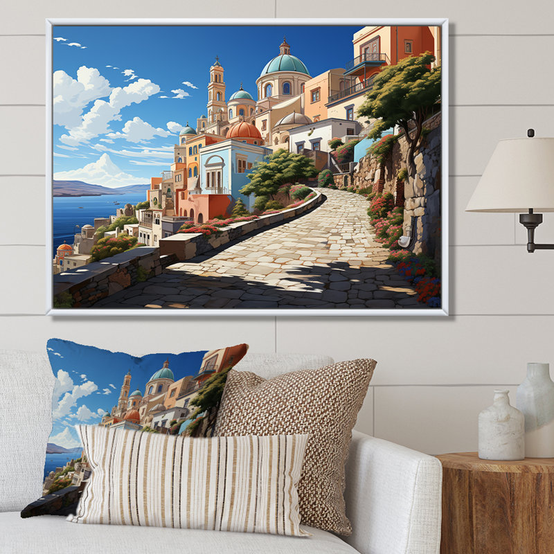 «Italian Coastal Village I», art mural paysage italien, Cadre flottant brun, H 24 po x l 32 po x P 1 po