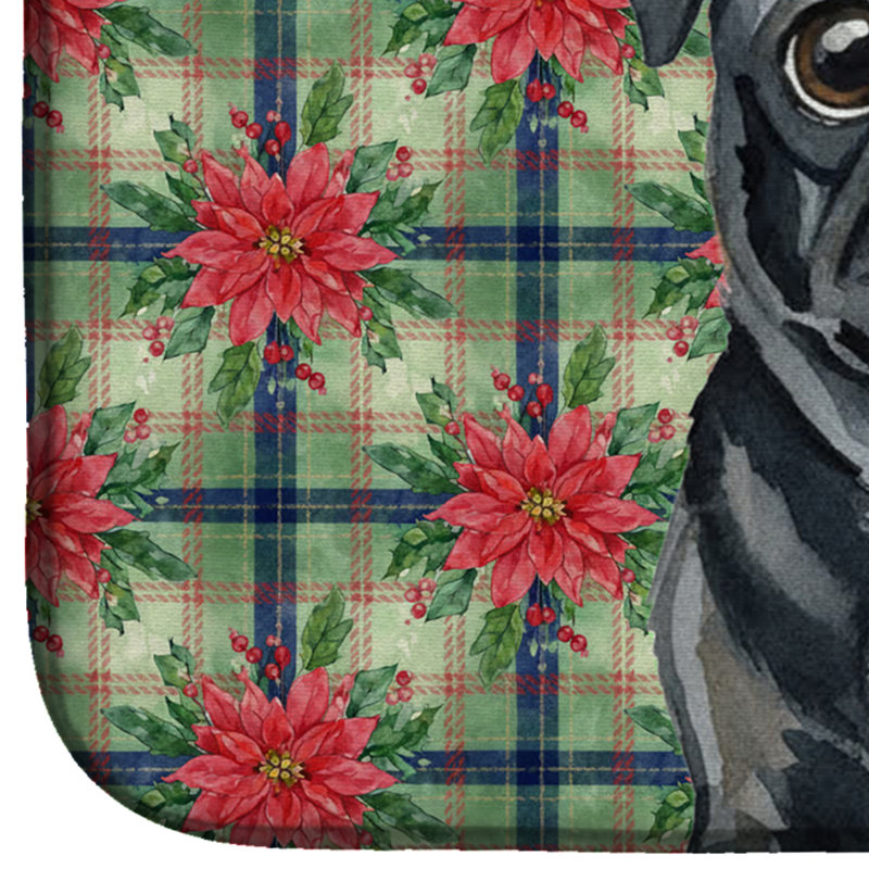 Tapis de vaisselle Black Pug Christmas PoinsettIas