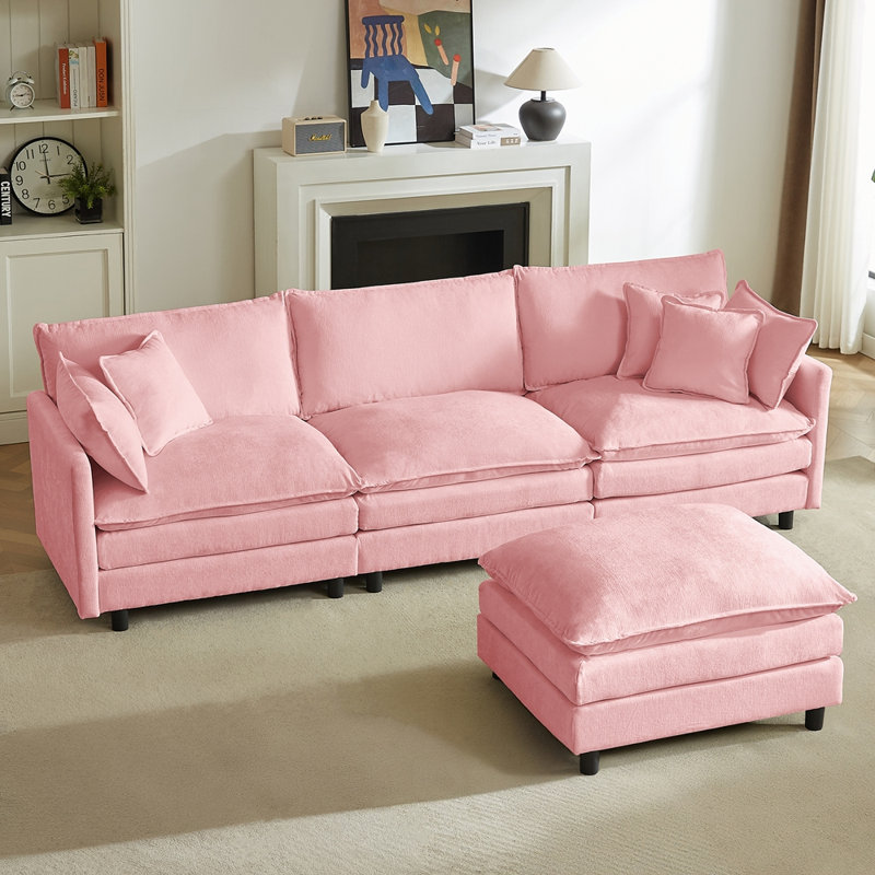 Ensemble de canapé modulaire modulaire en L de 110 po avec repose-pieds mobile, Rose