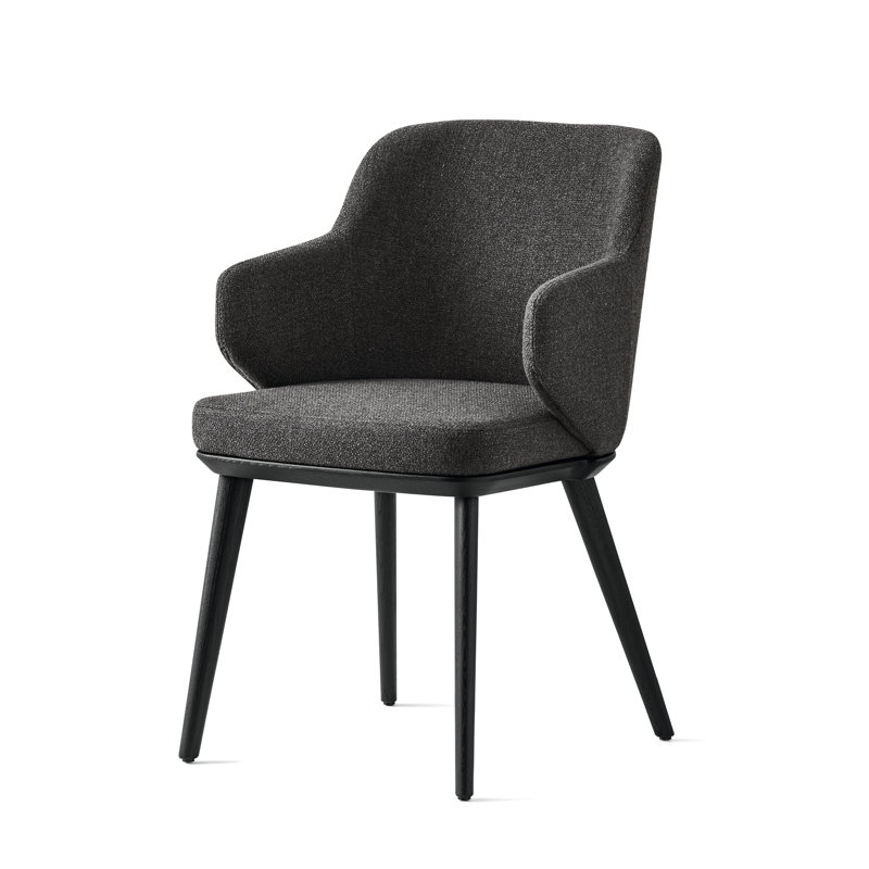 Foyer Upholstered Armchair with Wooden Base, Sand, Matt Black