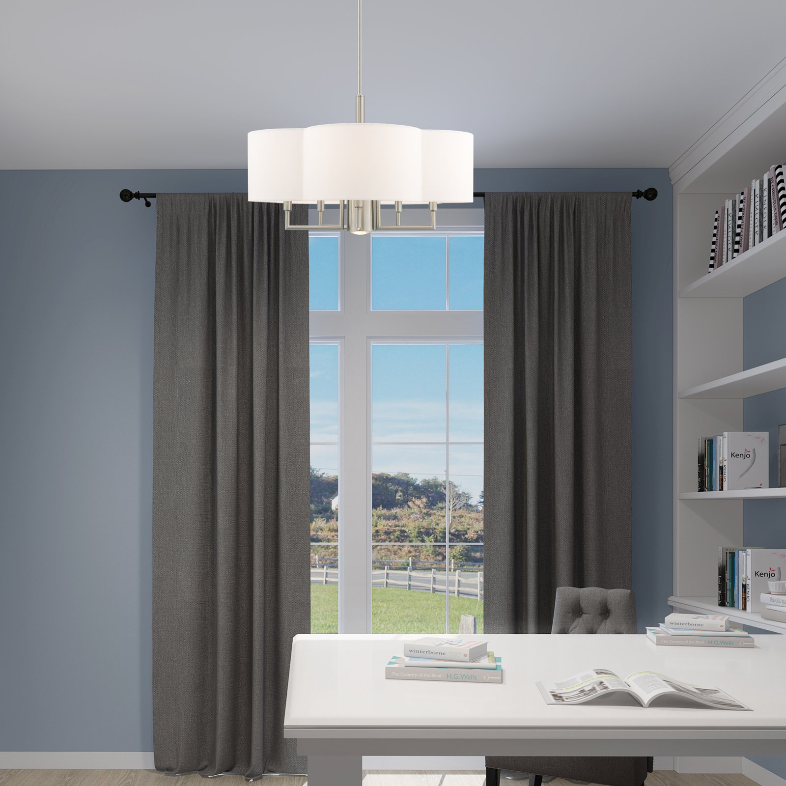 Vino Steel Dimmable Drum Chandelier, Off-White, 14.75"H x 24"W x 24"D