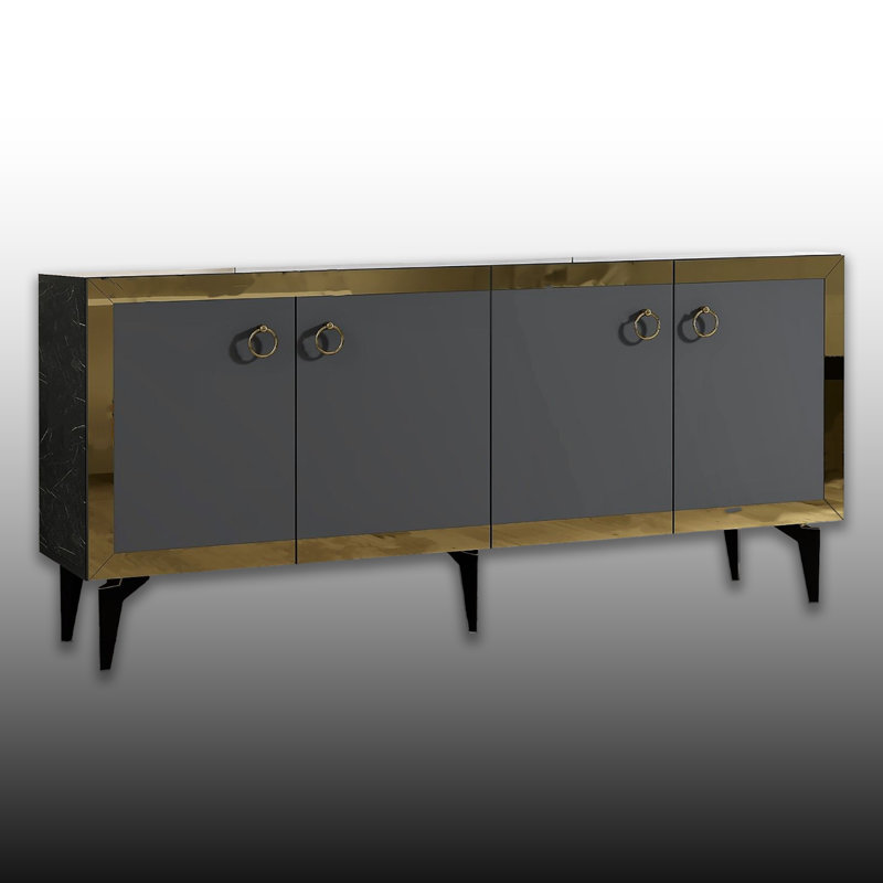 Console rectangulaire de 59 po de largeur avec bande réfléchissante, Noir / or