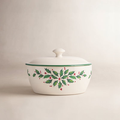 Ceramic Oval Hosting the Holidays Covered Casserole with Lid