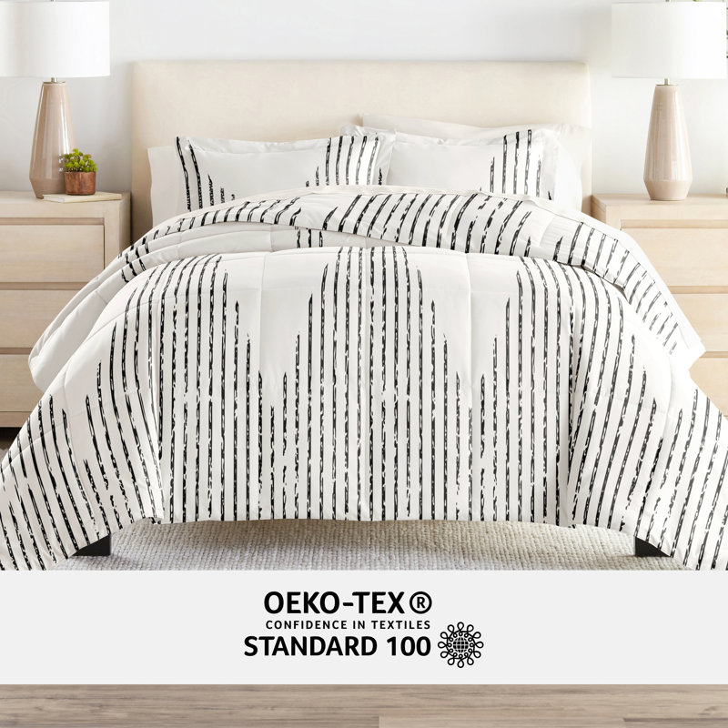 7-Piece Bedding Bundle - Pattern Comforter and Sheet Set, Queen Comforter + 1 Additional Piece, Gray Striped