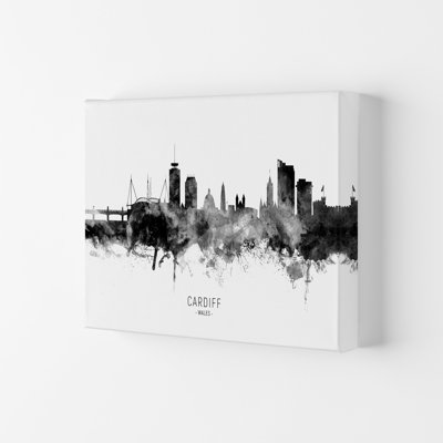 Cardiff Wales Skyline Black White City Name by Michael Tompsett - Print
