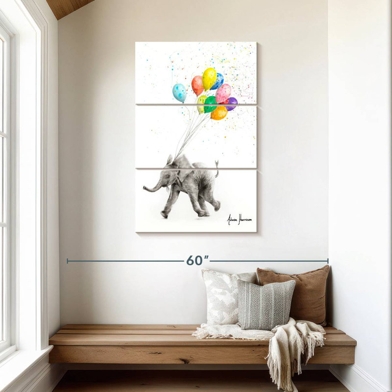 Brampt l'éléphant et les ballons, H 45 po x l 28 po