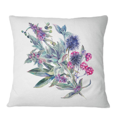 Bouquet de chardons Stachys et fleurs sauvages - Coussin décoratif imprimé traditionnel