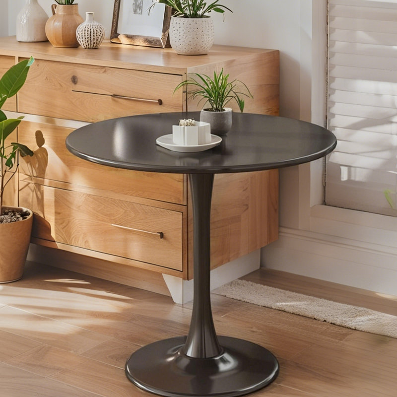 Table de salle à manger moderne 24 po avec table en tulipe, Bois manufacturé, H 19 po x L 23 po x l 23 po, Noir