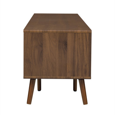 Meuble télé pour téléviseur de 85 po ou moins, centre de divertissement avec armoires de rangement, portes en verre, grain de bois